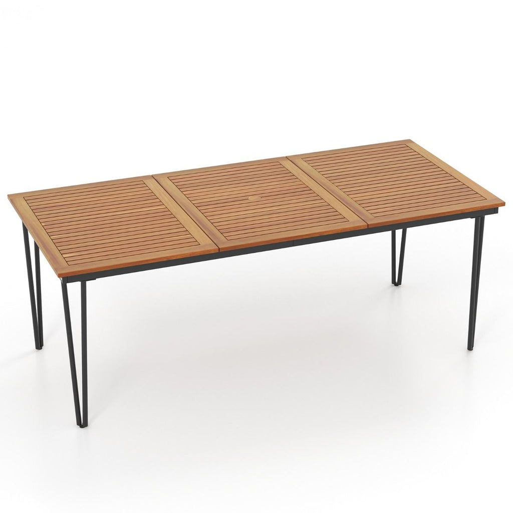 Table pour Jardin de 200 Cm Table d'extérieur pour 8 Personnes avec Trou pour Parasol de 5 Cm Pieds en Métal et Repose-pied Réglables -