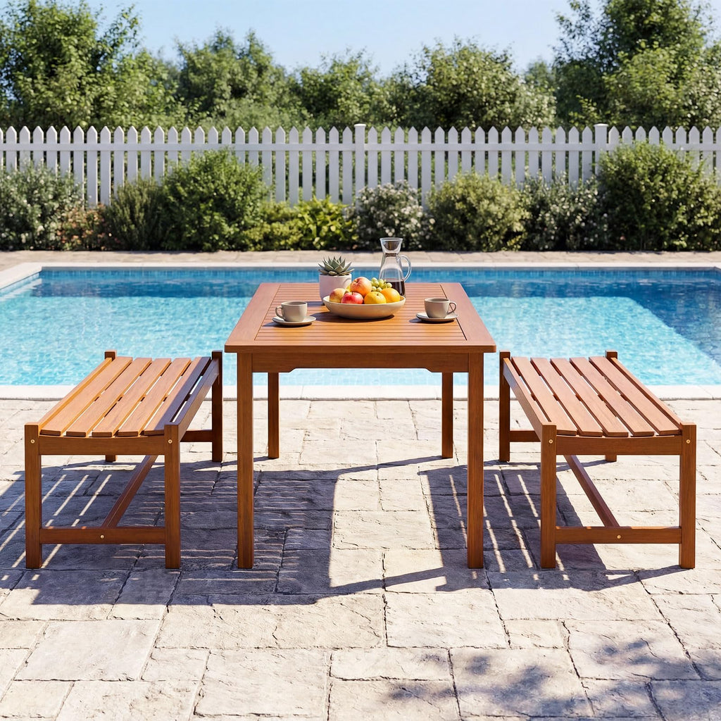 Tangkula Outdoor Wood Bench Backless Set of 1/2 Solid Hardwood Patio Dining Bench(1/2)