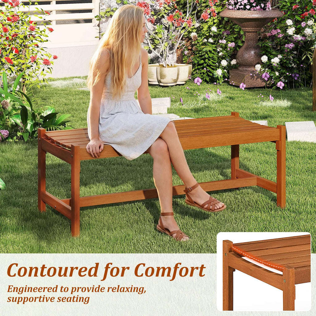 Tangkula Outdoor Wood Bench Backless Set of 1/2 Solid Hardwood Patio Dining Bench(1/2)