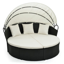 Load image into Gallery viewer, Lit Canapé de Jardin Rond en Rotin PE Auvent Rétractable Coussins et Oreillers Amovibles Salon de Jardin Modulable Blanc -