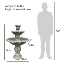 Load image into Gallery viewer, 48�?h Outdoor Floor Water Fountain, 3 - Tiers Concrete Water Fountain with Submersible Electric Pump - Garden Cascading Waterfall for Yard Patio Lawn Home Decor