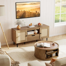 Load image into Gallery viewer, Tangkula Boho TV Stand for 60 Inch TV Entertainment Center with Cabinets and Storage Shelf