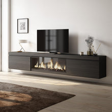 Load image into Gallery viewer, Skraut Home | Meuble TV | Banc Télé | Grand Espace de Rangement | 267x45x35 cm | TV Grand Format | Cheminée électrique XXL | Suspendu, Mural | Style Moderne | Noir