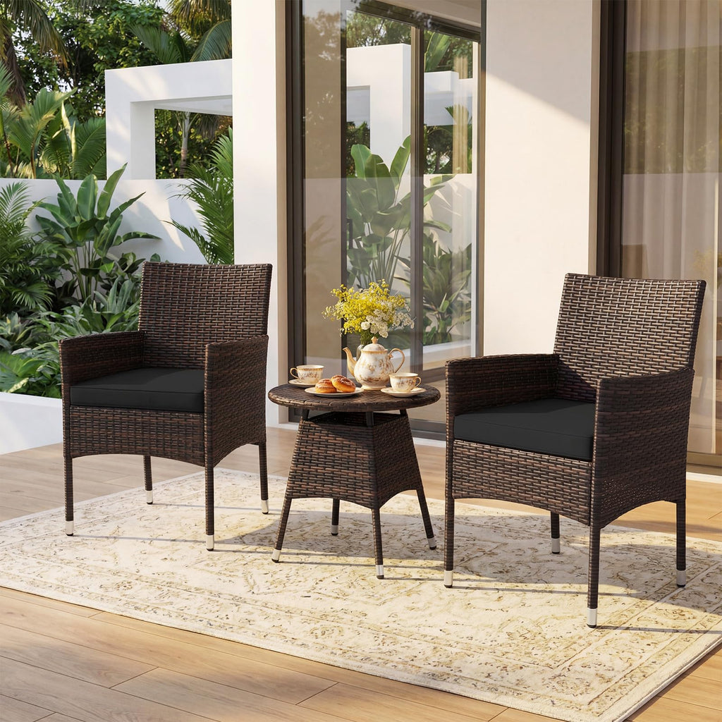 Tangkula 3 Piece Patio Furniture Set | Hand-Woven PE Wicker Conversation Set