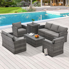 Load image into Gallery viewer, AECOJOY 7 PCS Outdoor Patio Furniture Sets with 2 Storage Boxes, Grey