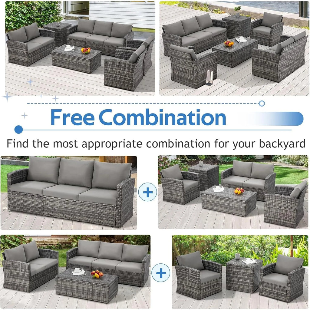 AECOJOY 7 PCS Outdoor Patio Furniture Sets with 2 Storage Boxes, Grey