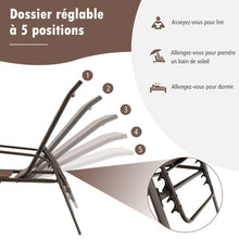 Load image into Gallery viewer, Lot de 2 Chaises longues avec Dossier Réglable Tissu Respirant Structure Robuste en Acier Charge Max 150KG -