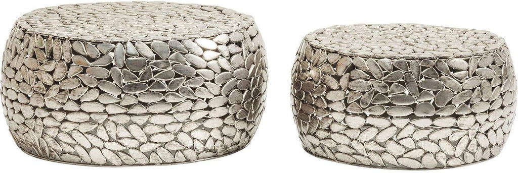 Kare Design Table Basse Pebbles Deluxe, Acier, Argent, Diamètre 66 / 56 cm, Table Basse Salon lot de 2, Meuble, Deco Intérieur, Decoration Chambre, Maison