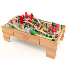 Load image into Gallery viewer, Table Circuit Train en Bois 100 Accessoires avec Tiroir de Rangement Jouet Educative pour Enfants 3 Ans + -