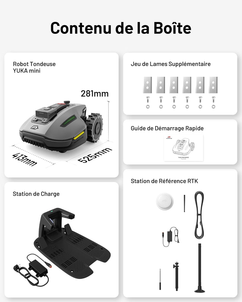 MAMMOTION YUKA Mini 700 Robot Tondeuse sans Fil Périphérique, NetRTK+Vision, Aucune Antenne RTK Requise, Recommandé 700 m², Pente à 50%, Cartographie Automatique, avec Module 4G