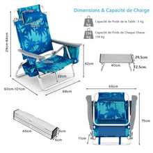 Load image into Gallery viewer, Lot de 2 Chaises de Camping Plage Pliante Table Enroulable en Aluminium Appui-tête Dossier Réglable à 5 Positions 6 Couleurs au Choix -