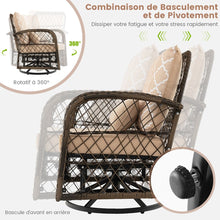 Load image into Gallery viewer, Salon de Jardin Extrieur 3PCS - 2 en Fauteuils  Bascule Pivotant  360掳Rotin PE Cadre Mtal our Terrasse Balcon -