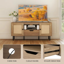 Load image into Gallery viewer, Tangkula Boho TV Stand for 60 Inch TV Entertainment Center with Cabinets and Storage Shelf
