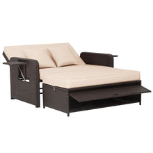 Load image into Gallery viewer, Salon de Jardin Extérieur Ajustable à Lit,2 Place avec Stockage Caché,Dossier Réglable à 4 Niveaux en Rotin PE -