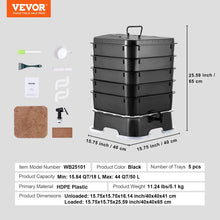 Load image into Gallery viewer, VEVOR 5 - Tray Worm Composter, 50 L Worm Compost Bin Outdoor and Indoor, Sustainable Design Worm Farm Kit, for Recycling Food Waste, Worm Castings, Worm Tea, Vermiculture and Vermicomposting