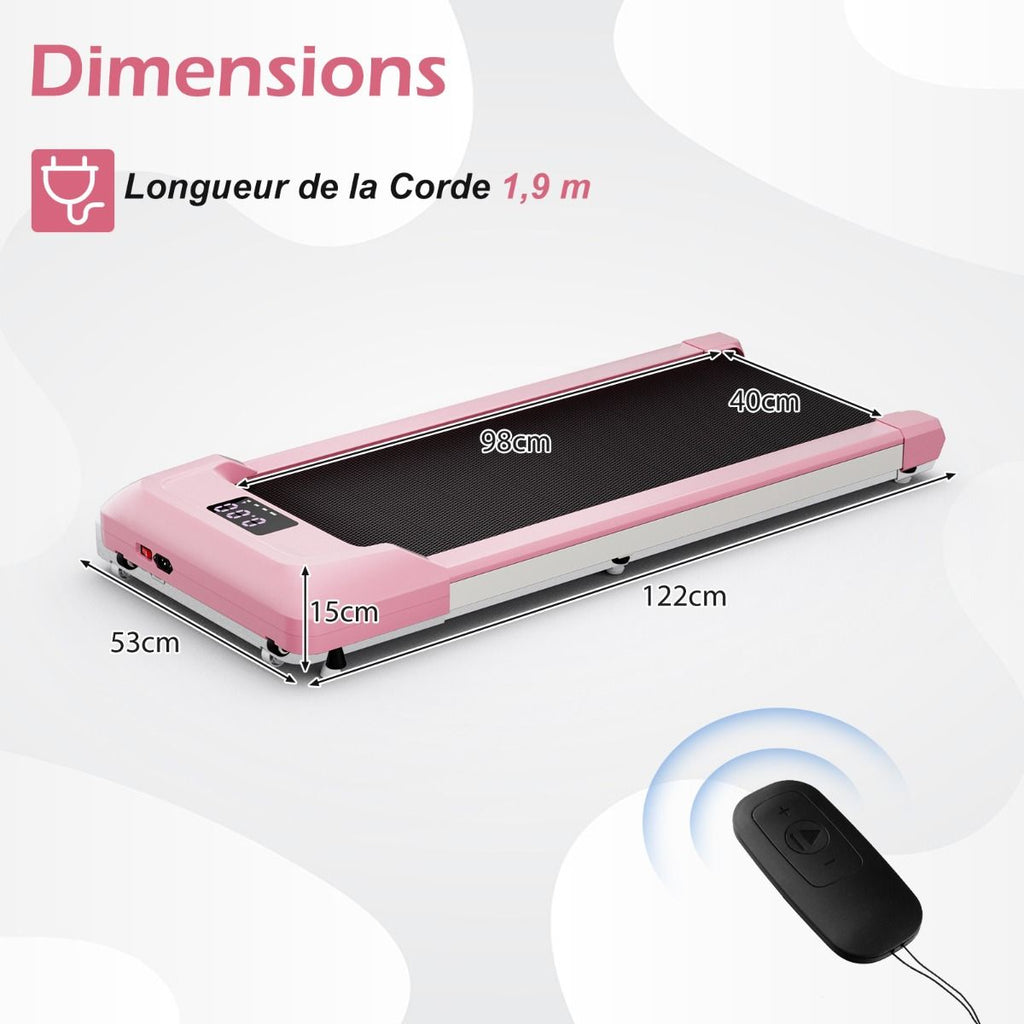 Tapis de Course Mince Tapis de Jogging avec Capacit de 120 Kg Tlcommande et cran Led Inclinable  Roulettes Tapis de Course  Glisser Gris/Noir/Rose -