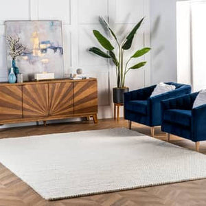 nuLOOM Caryatid Handwoven Solid Wool Area Rug, 8' Square, Off-White