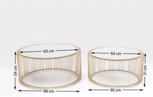 Load image into Gallery viewer, Kare Design Tables Basses Wire, Lot de 2, Laiton/Miroir, Rond, Acier, Plateau de Table en Verre, Diamètre 70/60cm, Style Moderne, Élégante, Table Basse Salon, Deco Intérieur, Décoration Chambre