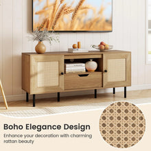Load image into Gallery viewer, Tangkula Boho TV Stand for 60 Inch TV Entertainment Center with Cabinets and Storage Shelf