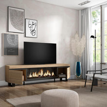 Load image into Gallery viewer, Skraut Home | Meuble TV | Banc Télé | Grand Espace de Rangement | 210 | pour Les TV jusqu'à 80" | Cheminée électrique XXL | Design Industriel | Style Moderne | Chêne