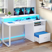 Load image into Gallery viewer, Dextrus 47 in Computer Desk with Storage Drawers &amp; LED Light, Office Desk with Monitor Stand &amp; Power Outlets, Work Study PC Desk for Small Spaces, Home Office, Oak