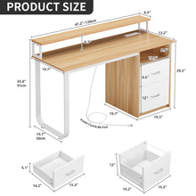 Load image into Gallery viewer, Dextrus 47 in Computer Desk with Storage Drawers &amp; LED Light, Office Desk with Monitor Stand &amp; Power Outlets, Work Study PC Desk for Small Spaces, Home Office, Oak