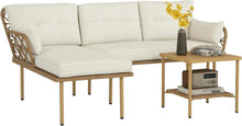 Load image into Gallery viewer, Outsunny Salon de Jardin Exterieur 4 Personnes 3 pièces avec 1 Table Basse Coussins Grand Confort Inclus résine tressée crème