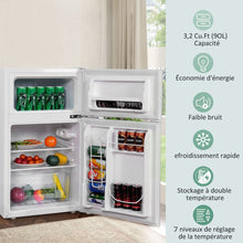 Load image into Gallery viewer, Réfrigérateur Compact Mini-réfrigérateur 90 L Congélateur Séparé avec Design à 2 Portes Lumière LED Grand Angle Blanc -