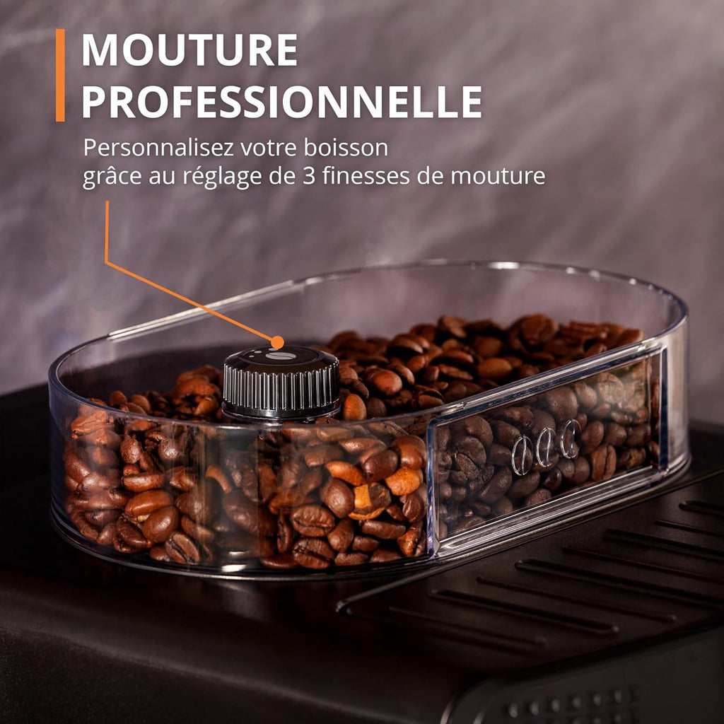 Machine à café grain,1,7 L,2 tasses en simultané,Nettoyage automatique,Buse vapeur pour Cappuccino,Cafetière espresso,Essential noire YY8125FD,Noir -