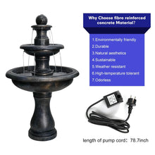 Load image into Gallery viewer, 48�?h Outdoor Floor Water Fountain, 3 - Tiers Concrete Water Fountain with Submersible Electric Pump - Garden Cascading Waterfall for Yard Patio Lawn Home Decor