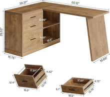 Load image into Gallery viewer, 55 - Inch L Shaped Computer Desk with 3 Drawers, Corner Home Office Desk with Storage Shelves