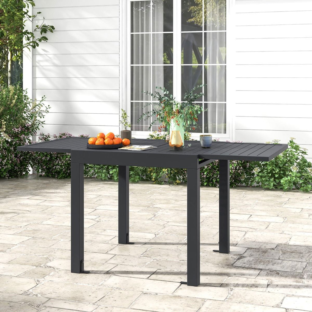 Table de Jardin Extensible en Aluminium Ajustable de 80 à 160 CM Table à Manger Extérieure Plateau à Lattes pour 4-6 Personnes Gris Foncé -
