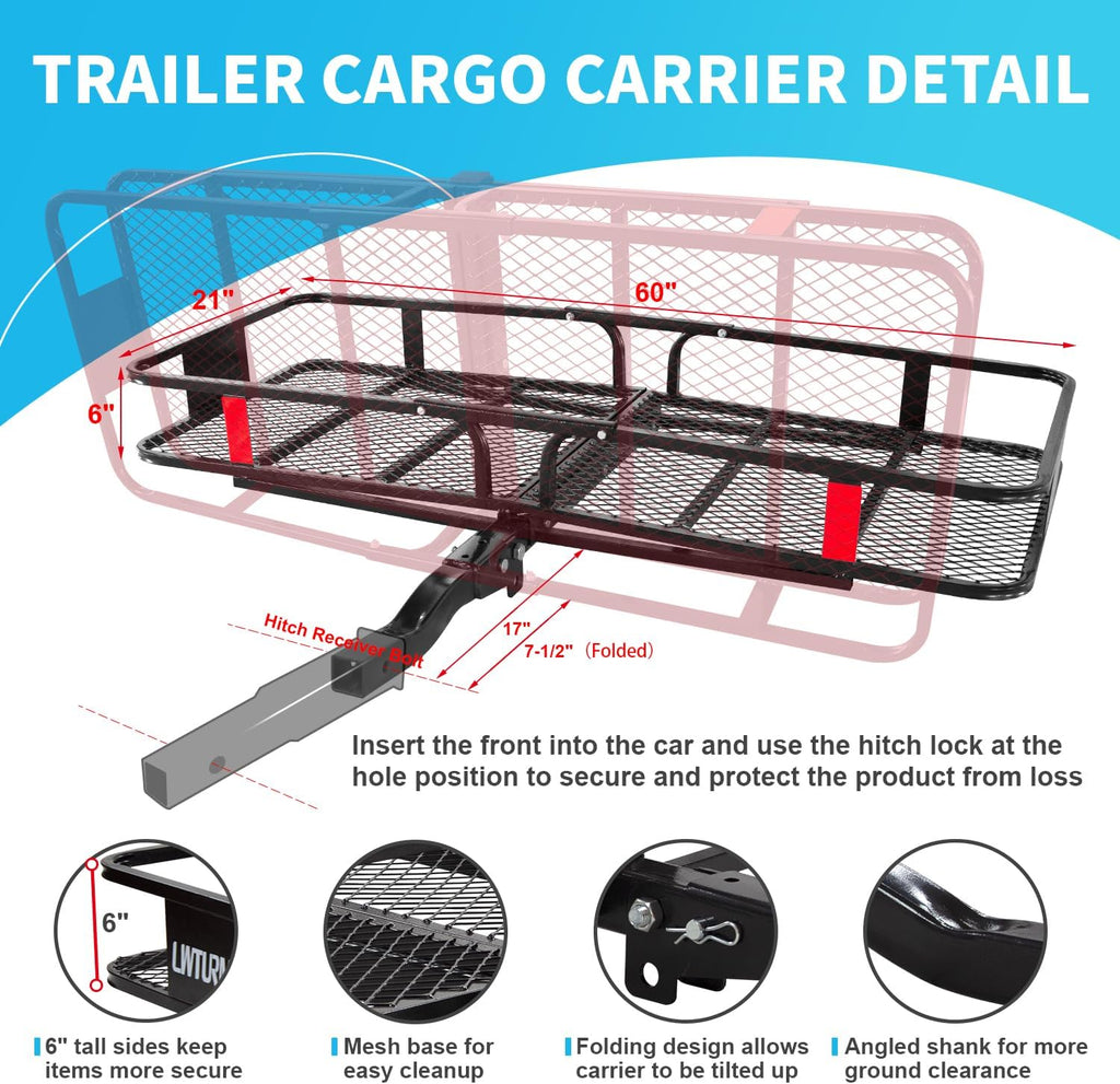 LWTURMRT Porte-Bagages d'attelage de 152,4 x 55,9 x 15,2 cm avec Sac de Chargement étanche (147,2 x 50,8 x 61 cm), Peinture de Cuisson résistante à la Rouille et matériau en Alliage d'acier