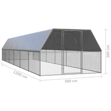Load image into Gallery viewer, Poulailler d'extrieur 3 x 12 x 2 m acier galvanis toit en PE 02_0001693 -