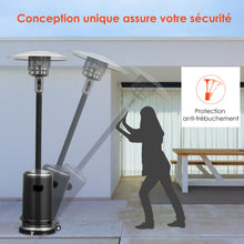 Load image into Gallery viewer, Parasol Chauffage Extrieur  Gaz 13KW Rflecteur 82cm avec Dispositif de Anti-basculement Tube 2 Roues Fluide 220cm Noir -