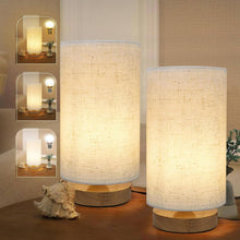Load image into Gallery viewer, Minimalist Bedside Table Lamps for Bedrooms Set of 2, 3 Color Temperature Bedside Lamps with Round Fabric Linen Shade,Small Desk Lamp Night