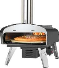Load image into Gallery viewer, Mimiuo Four à Pizza Noir au Charbon de Bois pellets, Four à Bois Premium pour Jardin avec système de Rotation Automatique, avec Pelle et Pierre à Pizza (Tisserie W-Oven Series)