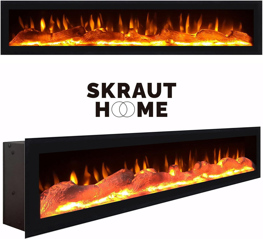 Skraut Home | Meuble TV | Banc Télé | Grand Espace de Rangement | 150x57x35cm | pour Les TV jusqu'à 65" | Cheminée électrique | Design Industriel | Style Moderne | Chêne