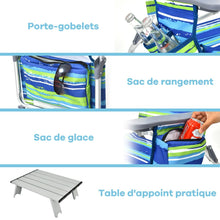Load image into Gallery viewer, Lot de 2 Chaises de Camping Plage Pliante Table Enroulable en Aluminium Appui-tête Dossier Réglable à 5 Positions 6 Couleurs au Choix -