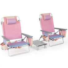 Load image into Gallery viewer, Lot de 2 Chaises de Camping Plage Pliante Table Enroulable en Aluminium Appui-tête Dossier Réglable à 5 Positions 6 Couleurs au Choix -