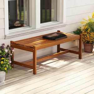Tangkula Outdoor Wood Bench Backless Set of 1/2 Solid Hardwood Patio Dining Bench(1/2)