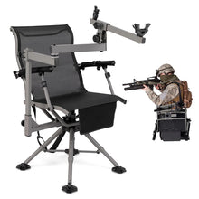 Load image into Gallery viewer, 360° Swivel Hunting Chair with Adjustable Equipment Rest &amp; Armrests, Folding All-Terrain Deer Blind Chair for Outdoor Camping, 330LBS Capacity