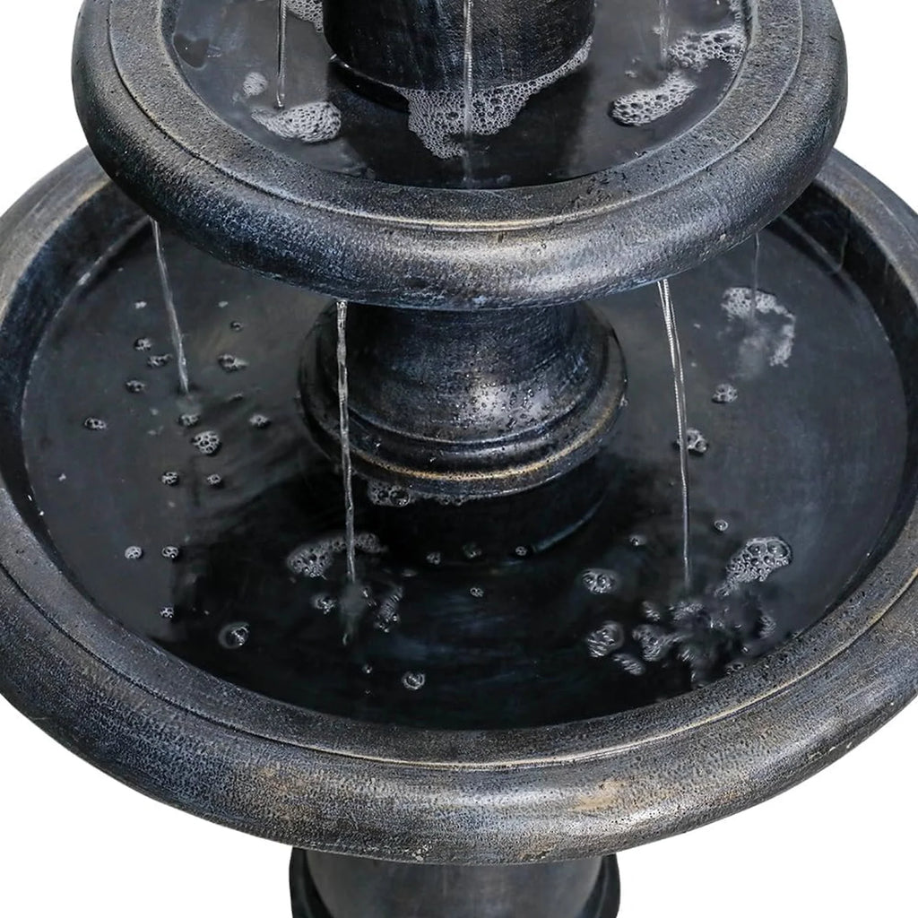 48�?h Outdoor Floor Water Fountain, 3 - Tiers Concrete Water Fountain with Submersible Electric Pump - Garden Cascading Waterfall for Yard Patio Lawn Home Decor