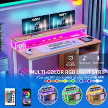 Load image into Gallery viewer, Dextrus 47 in Computer Desk with Storage Drawers &amp; LED Light, Office Desk with Monitor Stand &amp; Power Outlets, Work Study PC Desk for Small Spaces, Home Office, Oak