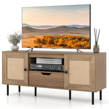Load image into Gallery viewer, Tangkula Boho TV Stand for 60 Inch TV Entertainment Center with Cabinets and Storage Shelf