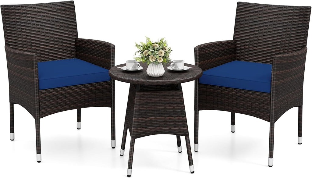 Tangkula 3 Piece Patio Furniture Set | Hand-Woven PE Wicker Conversation Set