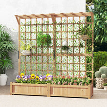 Load image into Gallery viewer, Jardinire avec 2 Treillis 2 Bacs Toit Suspendu en Bois Lit de Jardin Surlev avec 4 Trous de Drainage 180 x 48 x 183 cm Orange -