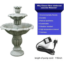 Load image into Gallery viewer, 48�?h Outdoor Floor Water Fountain, 3 - Tiers Concrete Water Fountain with Submersible Electric Pump - Garden Cascading Waterfall for Yard Patio Lawn Home Decor