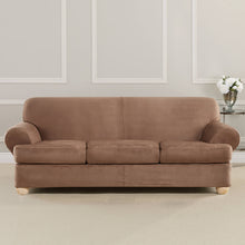 Load image into Gallery viewer, Sure Fit Ultimate Stretch Suede 4-Piece T-Sofa Slipcover, Luggage Brown