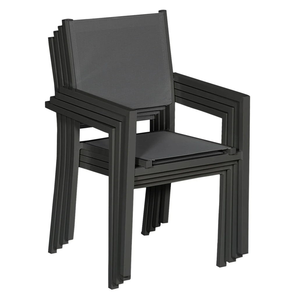 Lot de 8 chaises en aluminium anthracite - textilène gris -